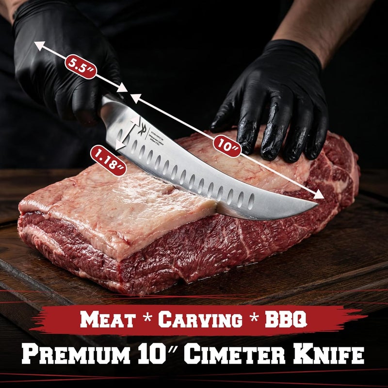 Kitchen perfection 10” Butcher Knife for Meat Cutting & Trimming-Ultra Sharp Cimeter Breaking Carving Knife with Sheath- Premium German Steel,Full Tang Ergonomic Handle -Perfect Grilling Gifts for Men - Image 2